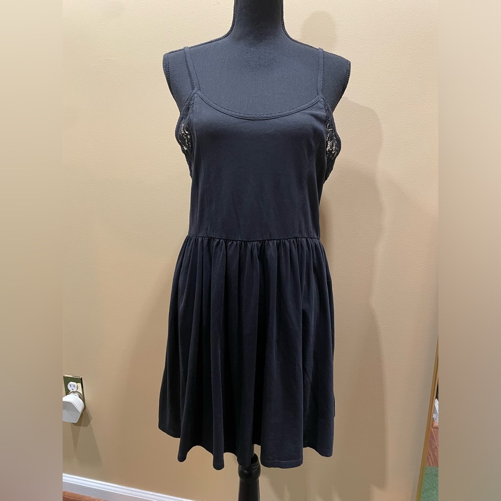 Black Mini Dress XL Straps Lace Corporate Goth Dark Academia Lana Del Rey Summer